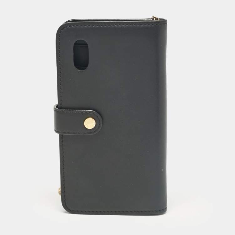 Pre Owned Fendi Black/Tobacco Leather and Zucca Coated Canvas iPhone X Cover with Chain Strap