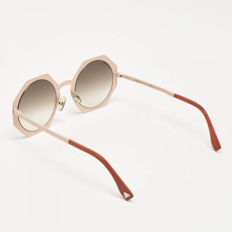 Pre Owned Fendi Peach/Brown Gradient FF0152/S Geometric Sunglasses