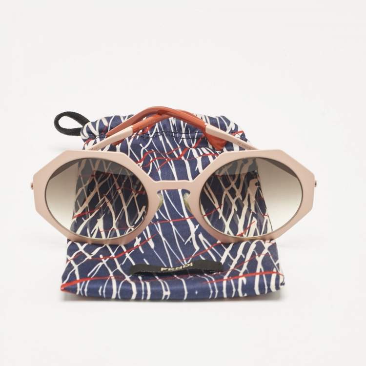 Pre Owned Fendi Peach/Brown Gradient FF0152/S Geometric Sunglasses