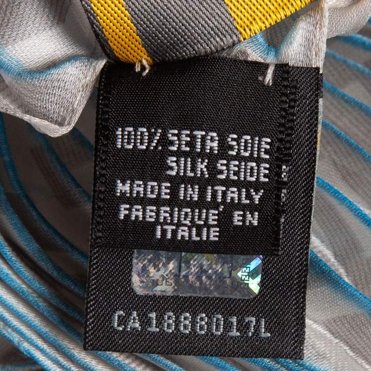 Pre Owned Fendi Grey/Blue Stripe Zucca Print Satin Plisse Stole 