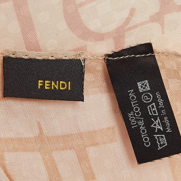 Pre Owned Fendi Beige Monogram Cotton Square Scarf