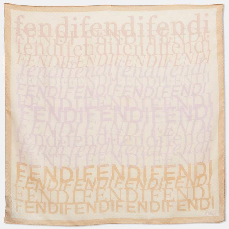 Pre Owned Fendi Beige Monogram Cotton Square Scarf