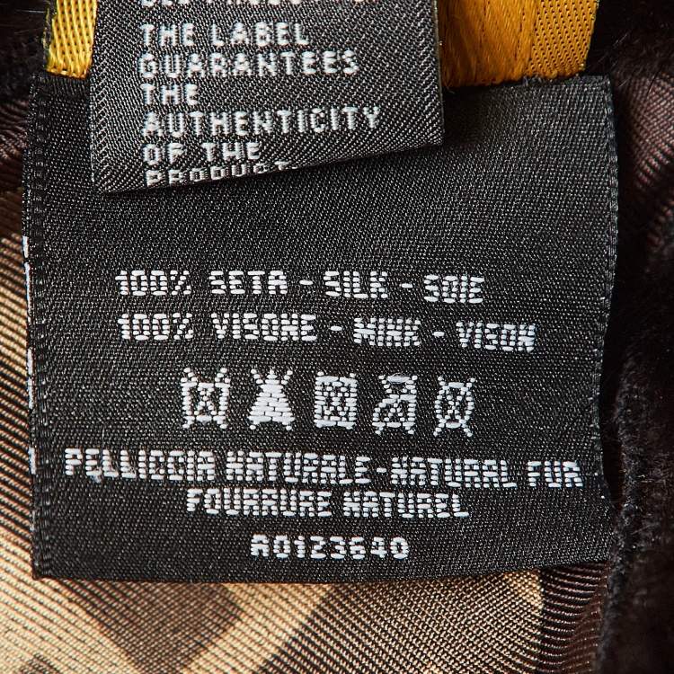 Pre Owned Fendi Brown Zucca Print Mink Fur and Silk Square Scarf