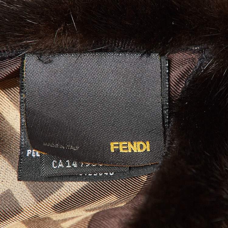 Pre Owned Fendi Brown Zucca Print Mink Fur and Silk Square Scarf