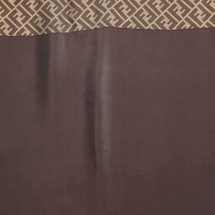 Pre Owned Fendi Brown Zucca Print Mink Fur and Silk Square Scarf