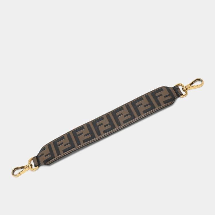 Pre Owned Fendi Brown FF Embossed Leather Strap You Shoulder Strap