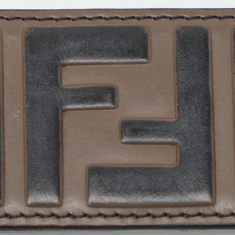 Pre Owned Fendi Brown FF Embossed Leather Strap You Shoulder Strap