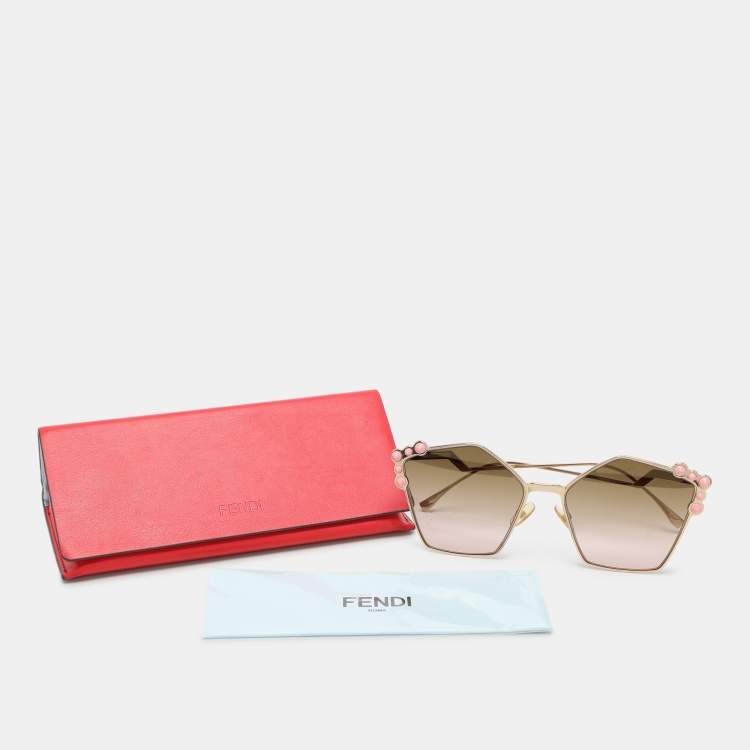 Pre Owned Fendi Brown/Pink Gradient FF 0261/S Spike Can Eye Geometric Sunglasses