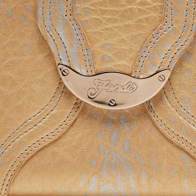 Pre Owned Fendi Gold Textured Leather Agenda Flap Cover