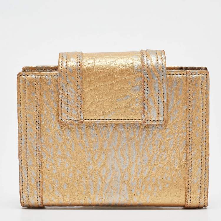 Pre Owned Fendi Gold Textured Leather Agenda Flap Cover