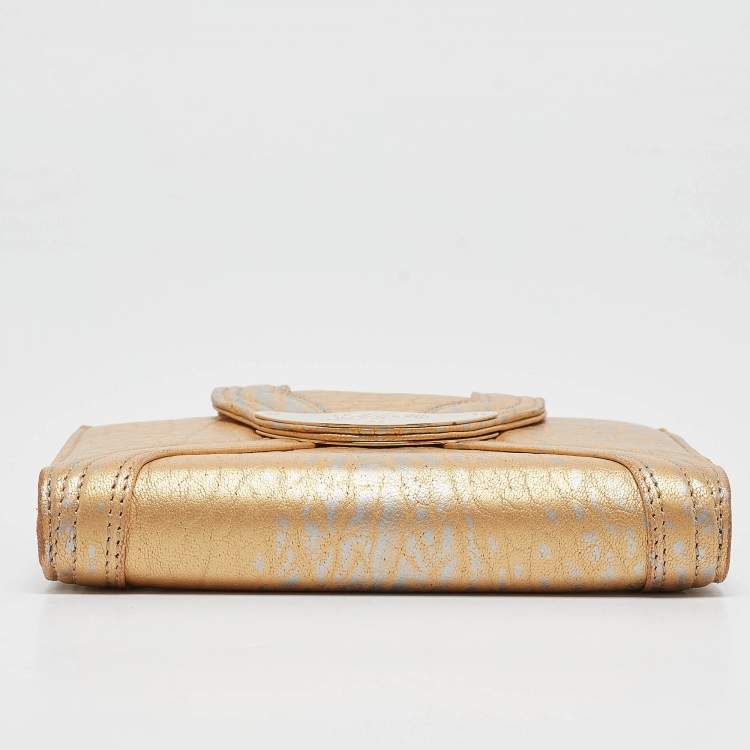 Pre Owned Fendi Gold Textured Leather Agenda Flap Cover