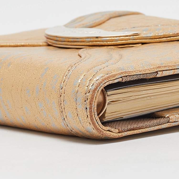 Pre Owned Fendi Gold Textured Leather Agenda Flap Cover