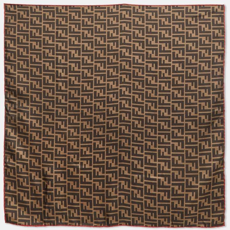 Pre Owned Fendi Brown Zucca Print Silk Fendirama Foulard Scarf