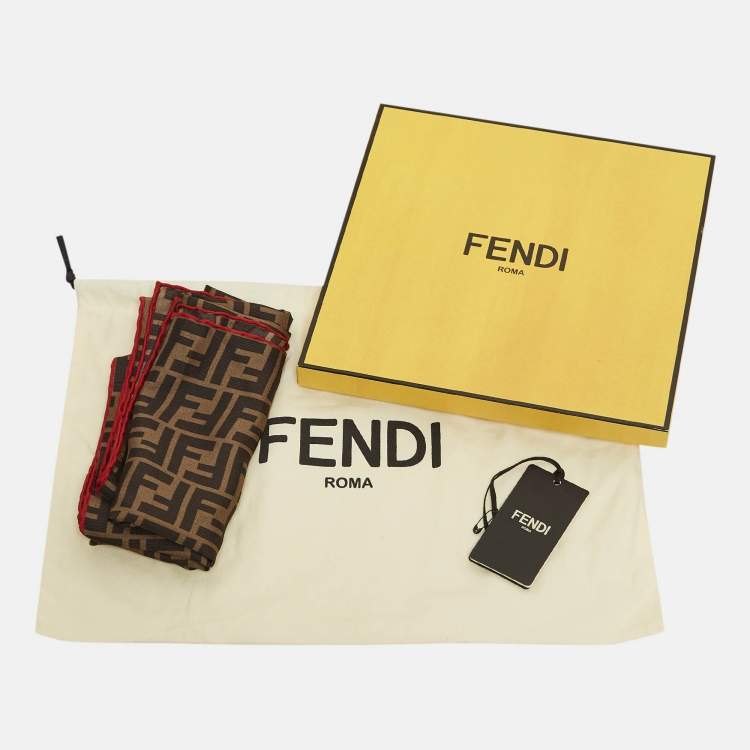 Pre Owned Fendi Brown Zucca Print Silk Fendirama Foulard Scarf