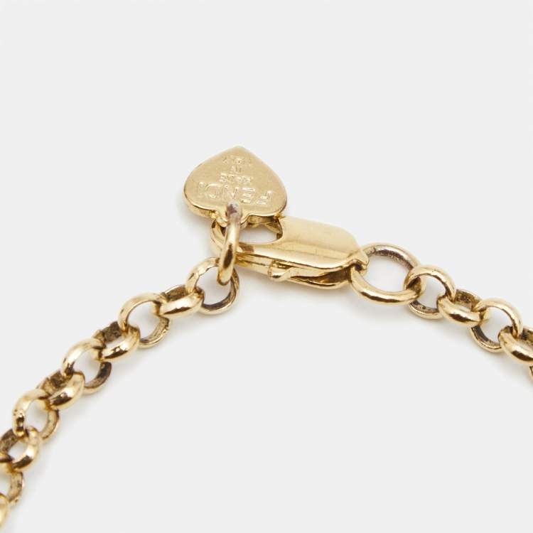 Pre Owned Fendi FF Identification Charm Gold Tone Bracelet