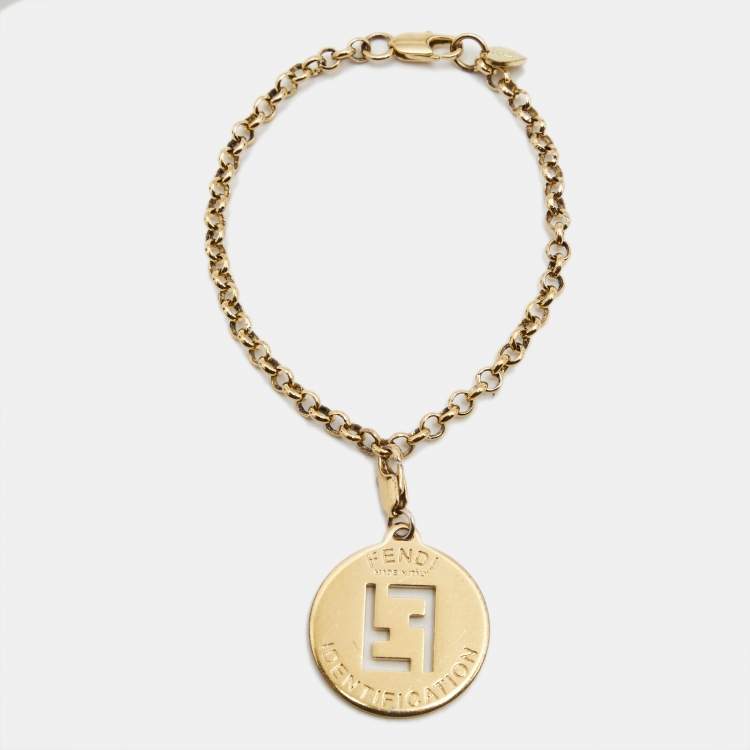 Pre Owned Fendi FF Identification Charm Gold Tone Bracelet