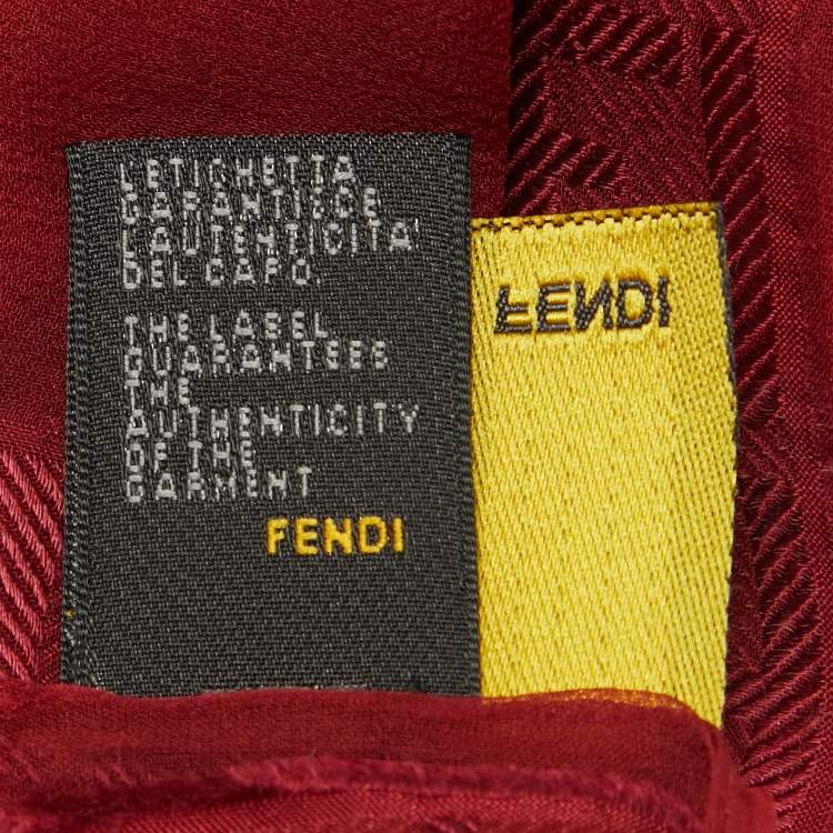 Pre Owned Fendi Red Logo Jacquard Silk Blend Scarf