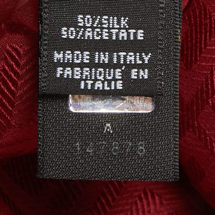 Pre Owned Fendi Red Logo Jacquard Silk Blend Scarf
