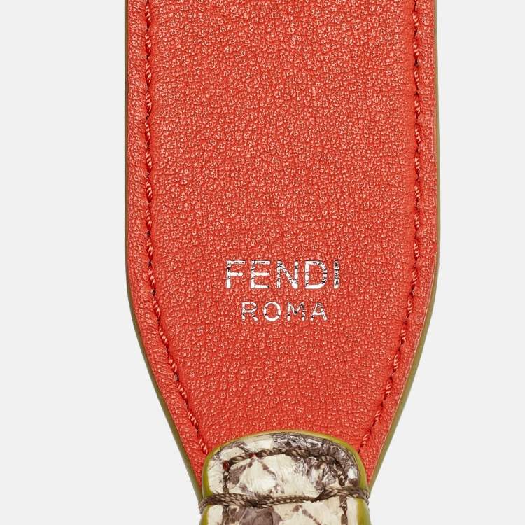 Pre Owned Fendi Beige/Orange Python and Leather Strap You Shoulder Bag Strap