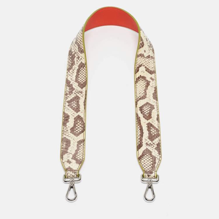 Pre Owned Fendi Beige/Orange Python and Leather Strap You Shoulder Bag Strap