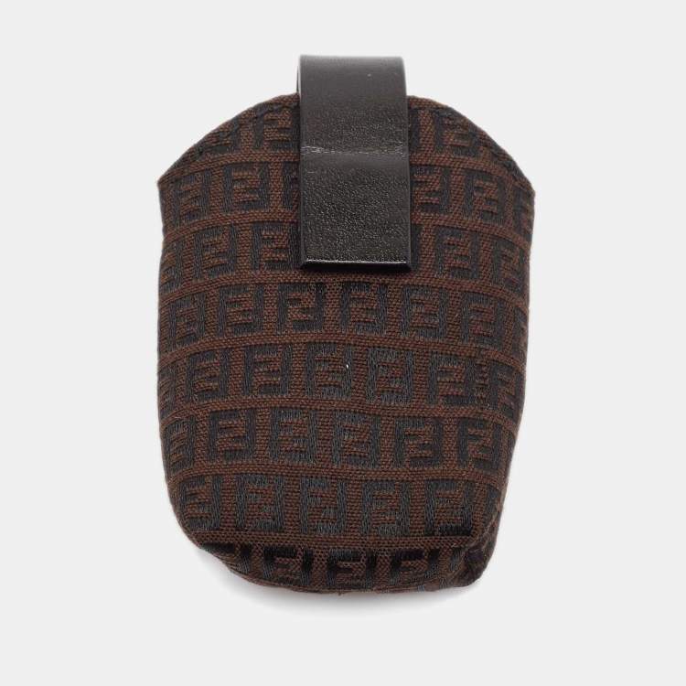 Pre Owned Fendi Brown Zucchino Canvas and Leather Phone Case