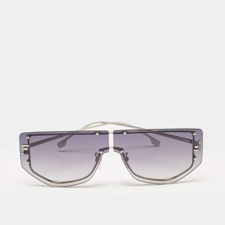 Pre Owned Fendi Grey Gradient FF40096U Fendi First Crystals Shield Sunglasses