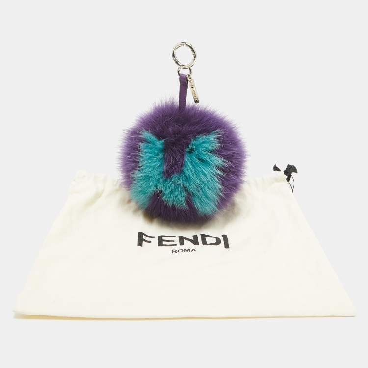 Pre Owned Fendi Purple Fox Fur and Leather Pom Pom Bag Charm