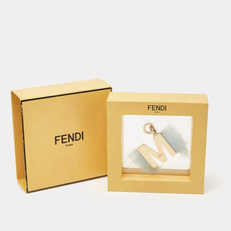 Pre Owned Fendi Abclick Letter M Fur Gold Tone Charm