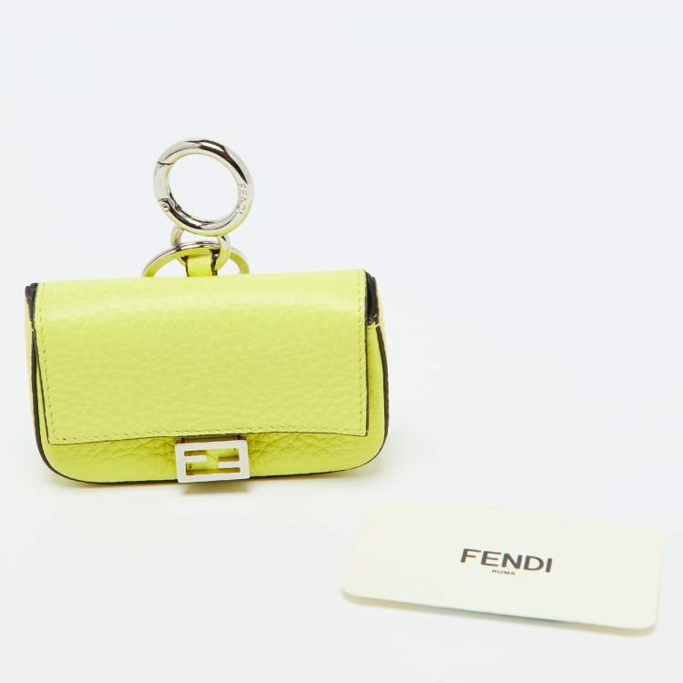 Pre Owned Fendi Neon Yellow Leather Nano Baguette Keychain/Bag Charm 