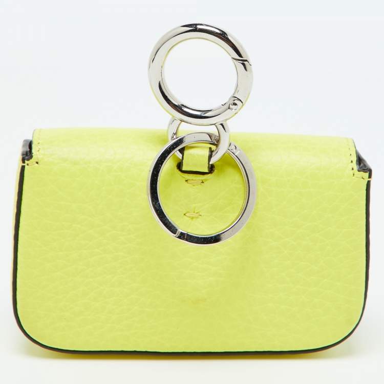 Pre Owned Fendi Neon Yellow Leather Nano Baguette Keychain/Bag Charm 