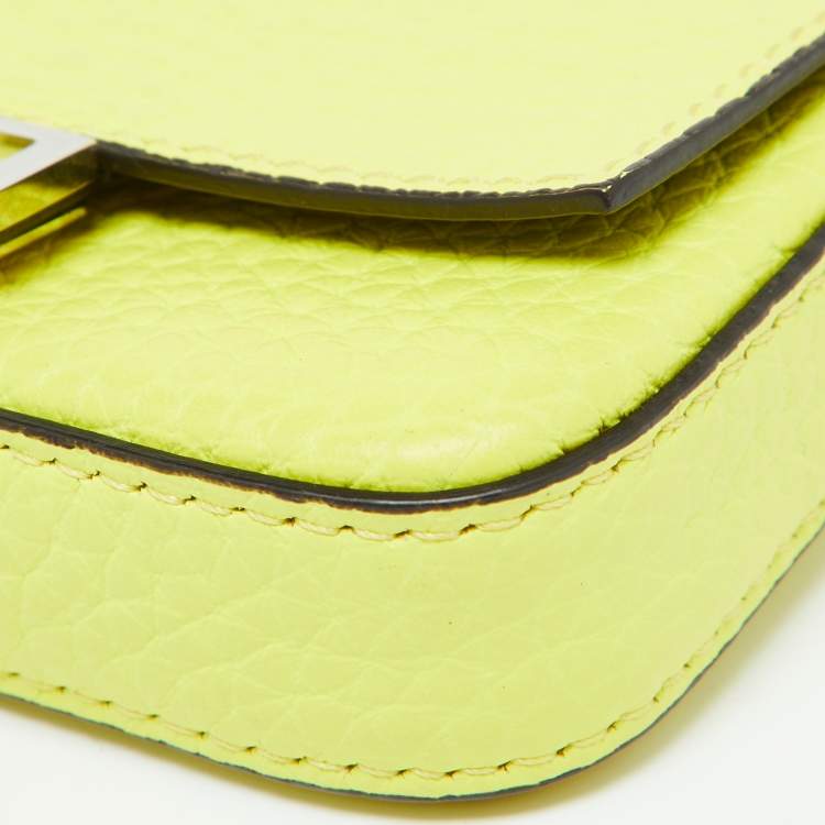 Pre Owned Fendi Neon Yellow Leather Nano Baguette Keychain/Bag Charm 