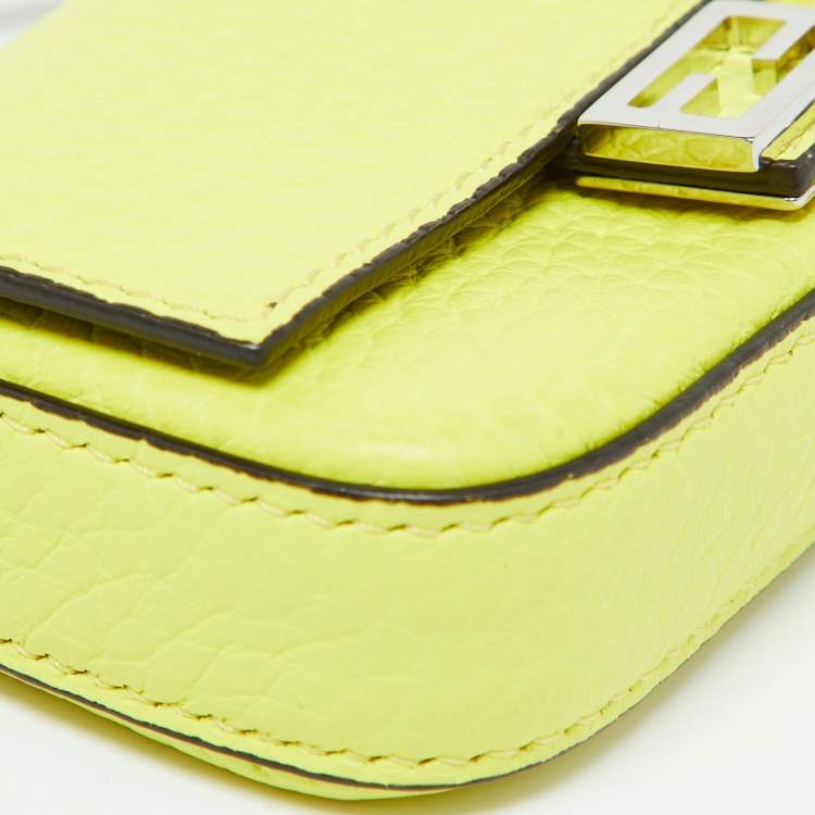 Pre Owned Fendi Neon Yellow Leather Nano Baguette Keychain/Bag Charm 