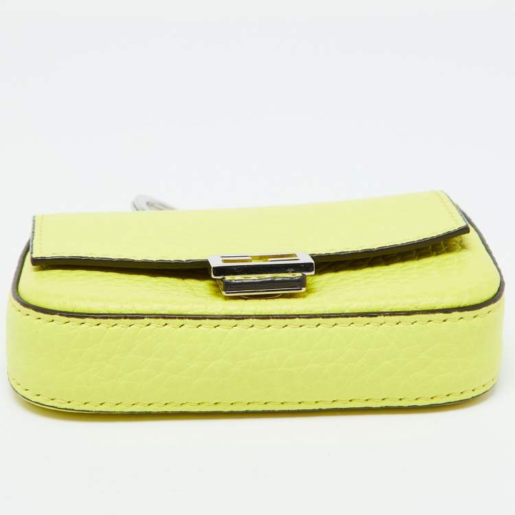Pre Owned Fendi Neon Yellow Leather Nano Baguette Keychain/Bag Charm 