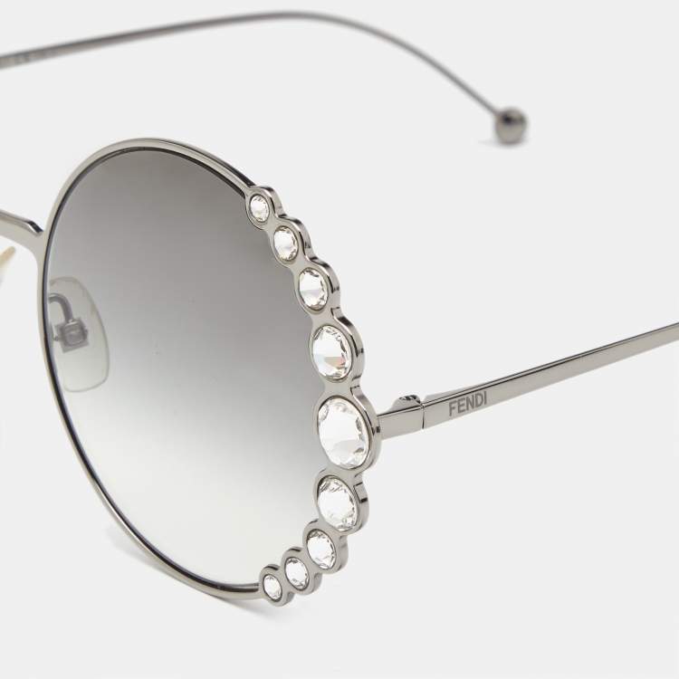 Pre Owned Fendi Grey Gradient Crystals FF0259S Round Sunglasses