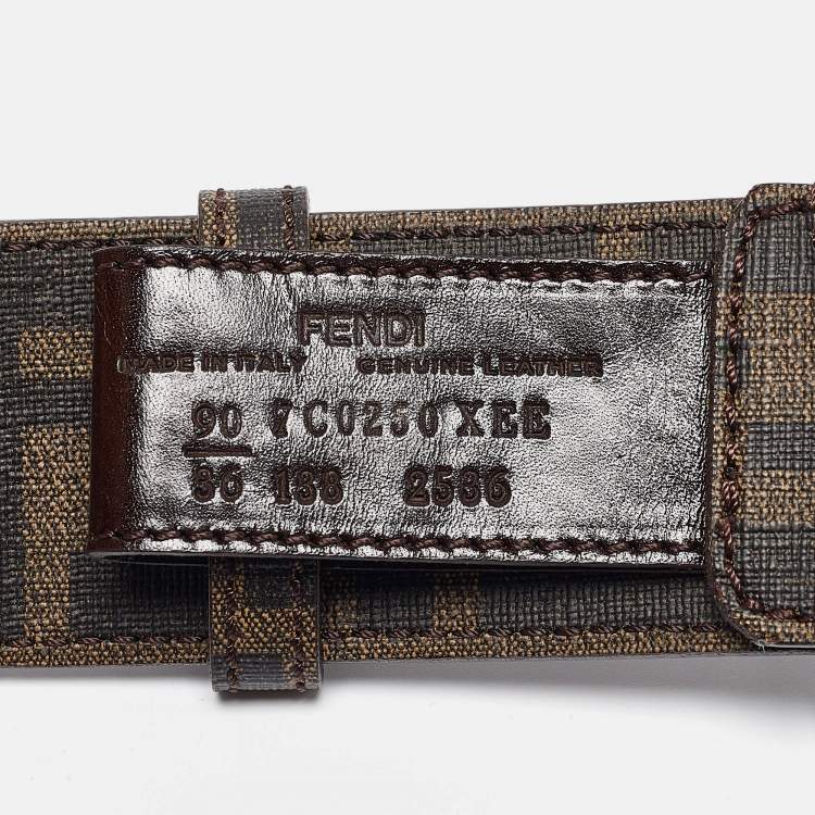 Pre Owned Fendi Tobacco Zucca Coated Canvas FF Logo Buckle Belt 90CM