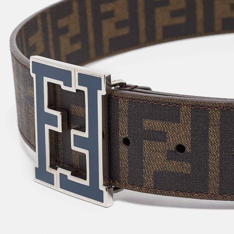 Pre Owned Fendi Tobacco Zucca Coated Canvas FF Logo Buckle Belt 90CM