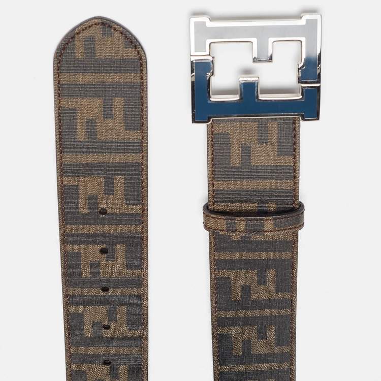 Pre Owned Fendi Tobacco Zucca Coated Canvas FF Logo Buckle Belt 90CM