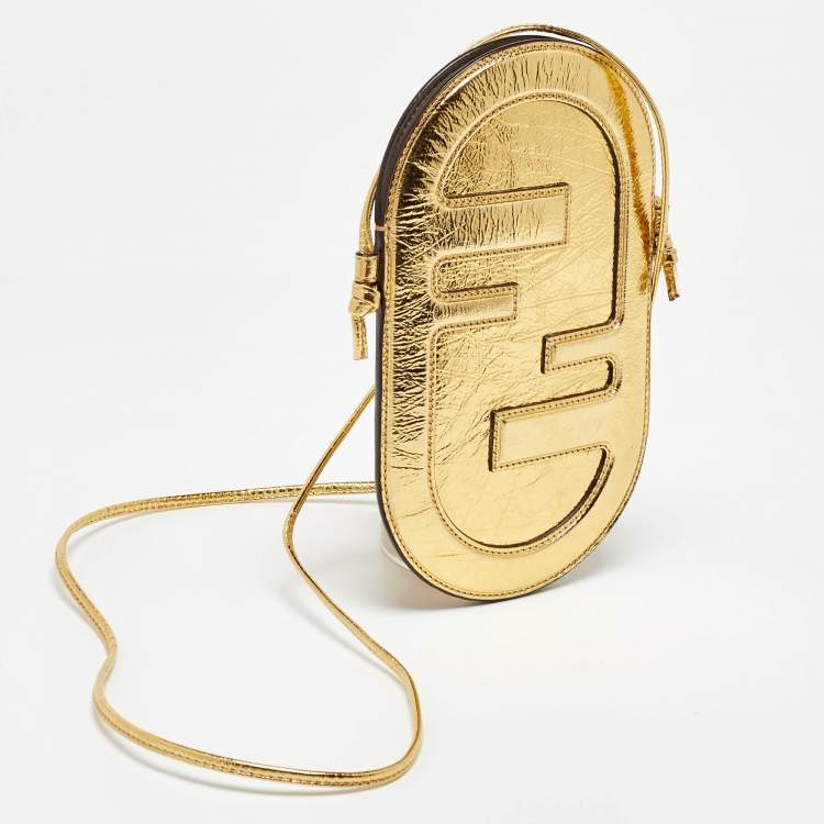 Pre Owned جراب هاتف O'Lock من فندي جلد معدني ذهبي
