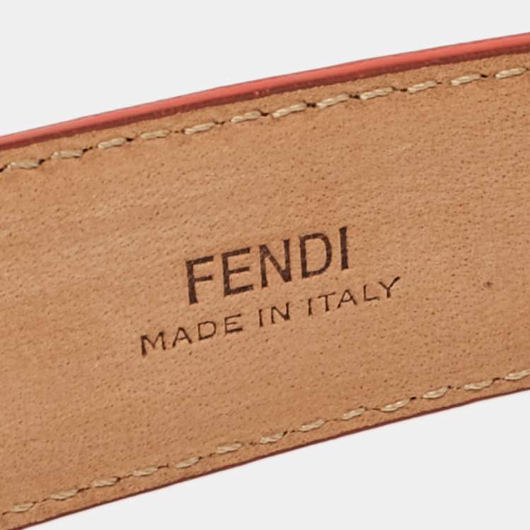 Pre Owned Fendi Orange Leather FF Logo Buckle Belt 85CM