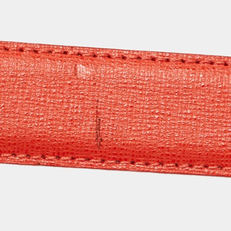 Pre Owned Fendi Orange Leather FF Logo Buckle Belt 85CM