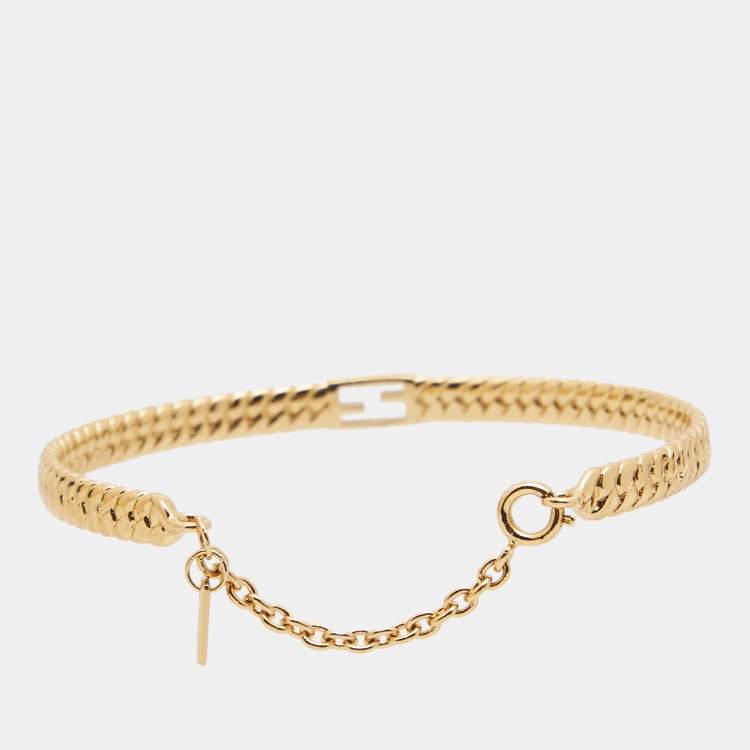 Pre Owned Fendi Baguette Gold Tone Cuff Bracelet L