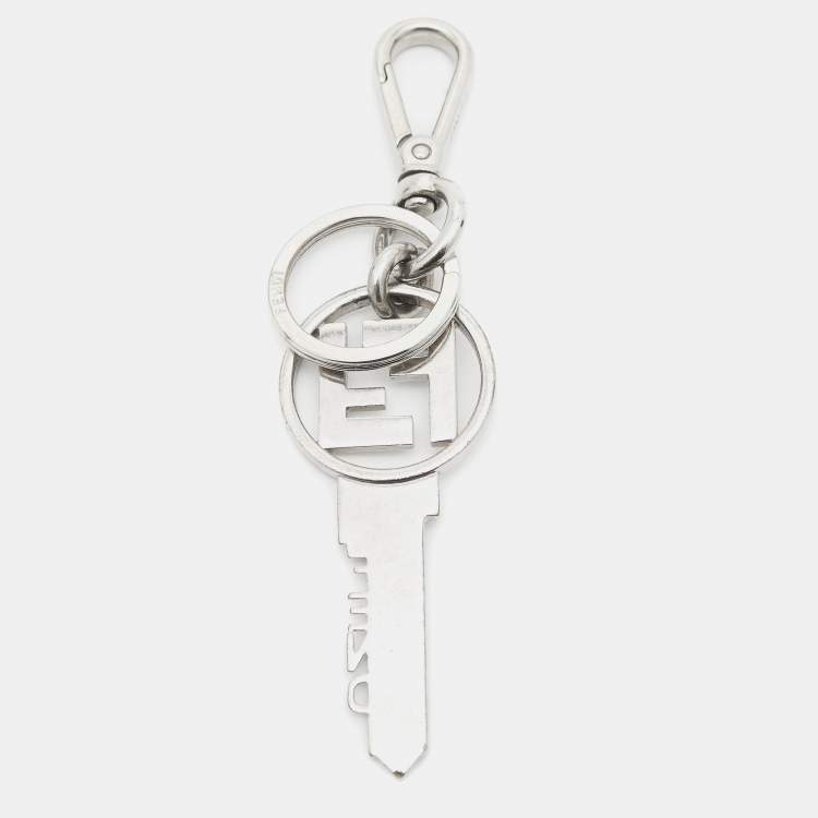 Pre Owned Fendi FF Silver Tone Logo Key Chain