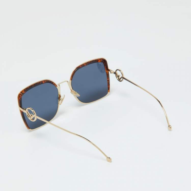 Pre Owned Fendi Gold Tone/Blue FF 0294/S F is Fendi FF Cat Eye Sunglasses