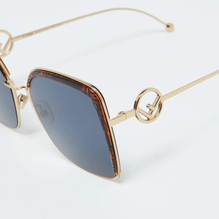 Pre Owned Fendi Gold Tone/Blue FF 0294/S F is Fendi FF Cat Eye Sunglasses