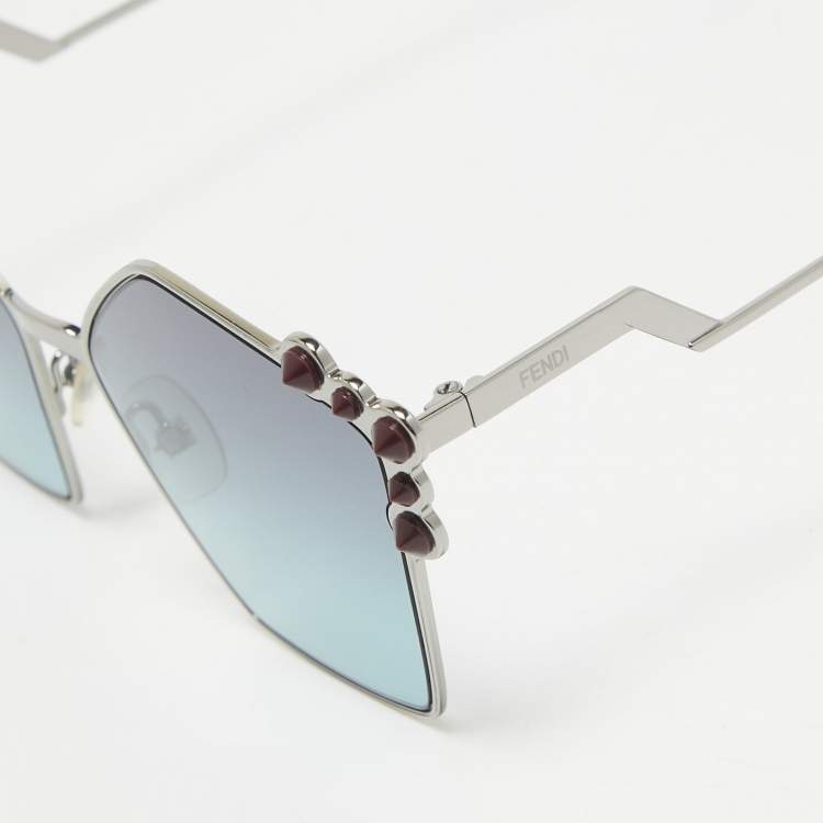 Pre Owned Fendi Blue Gradient FF 0261/S Spike Cat Eye Sunglasses