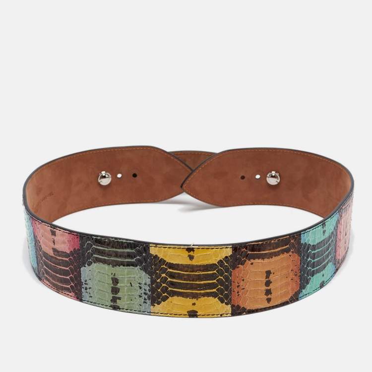 Pre Owned Fendi Multicolor Watersnake Leather Waist Belt 85CM
