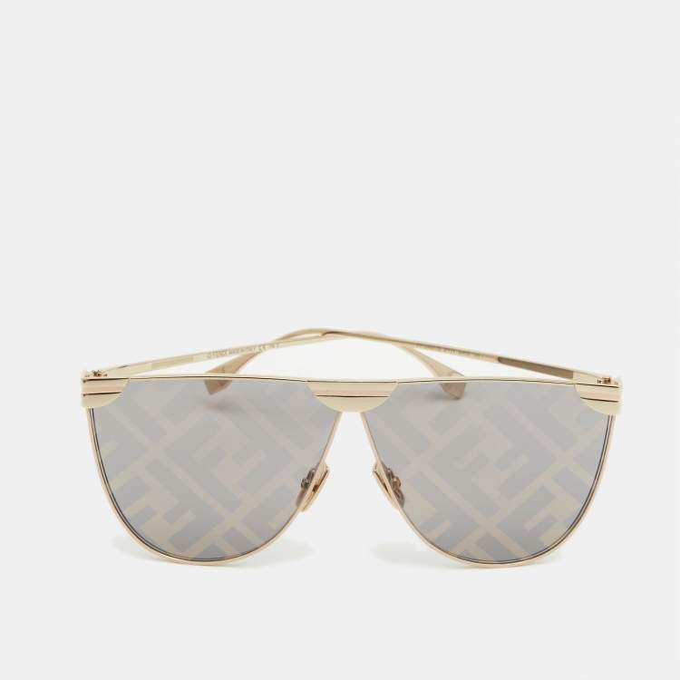 Pre Owned Fendi Light Grey/Gold FF046/S Fabulous Shield Sunglasses
