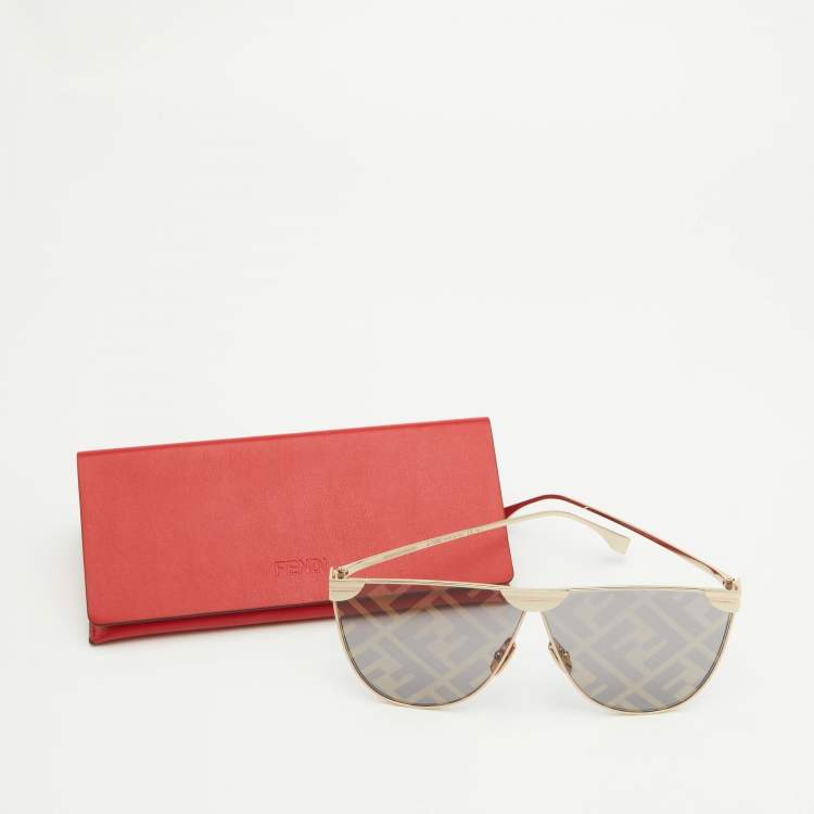 Pre Owned Fendi Light Grey/Gold FF046/S Fabulous Shield Sunglasses
