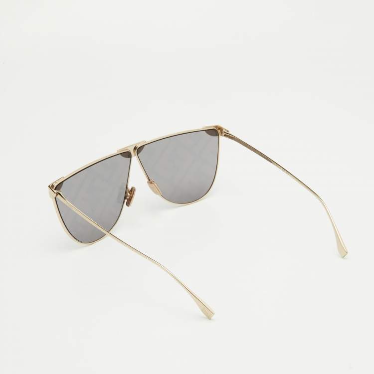 Pre Owned Fendi Light Grey/Gold FF046/S Fabulous Shield Sunglasses