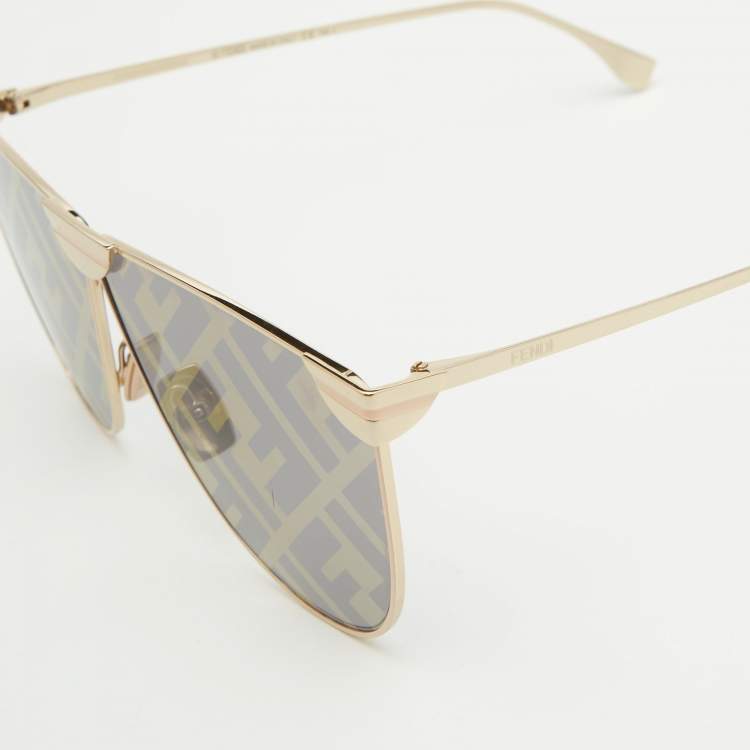 Pre Owned Fendi Light Grey/Gold FF046/S Fabulous Shield Sunglasses
